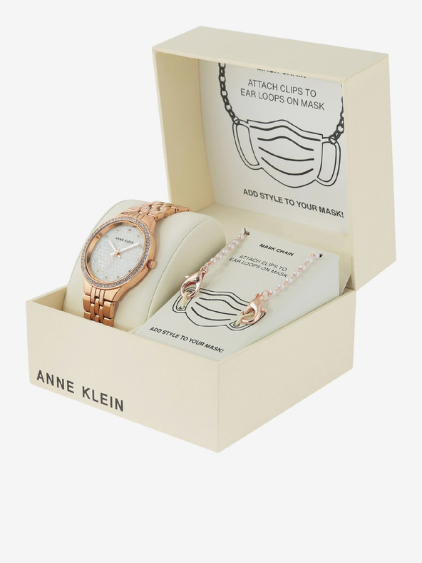 Anne Klein Sada hodinek a řetízku v růžovozlaté barvě Anne Klein