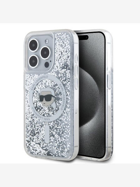 Karl Lagerfeld Karl Lagerfeld Liquid Glitter Karl Head MagSafe Zadní Kryt pro iPhone 15 Pro Transparent