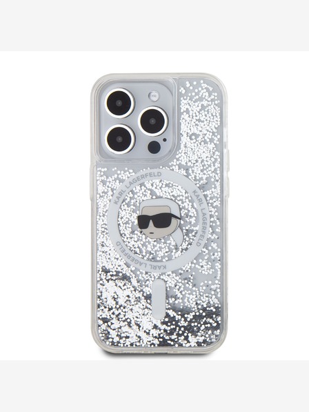 Karl Lagerfeld Karl Lagerfeld Liquid Glitter Karl Head MagSafe Zadní Kryt pro iPhone 15 Pro Transparent
