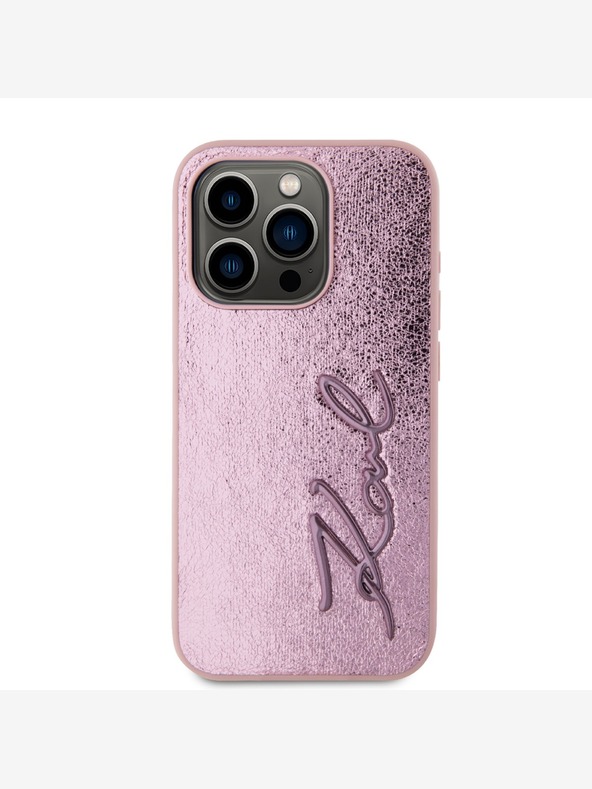 Karl Lagerfeld Wrinkled PU Signature Logo Zadní Kryt pro iPhone 15 Pro Max Pink Karl Lagerfeld