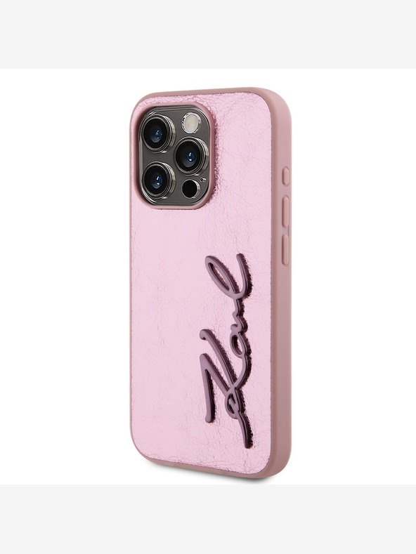 Karl Lagerfeld Wrinkled PU Signature Logo Zadní Kryt pro iPhone 15 Pro Max Pink Karl Lagerfeld