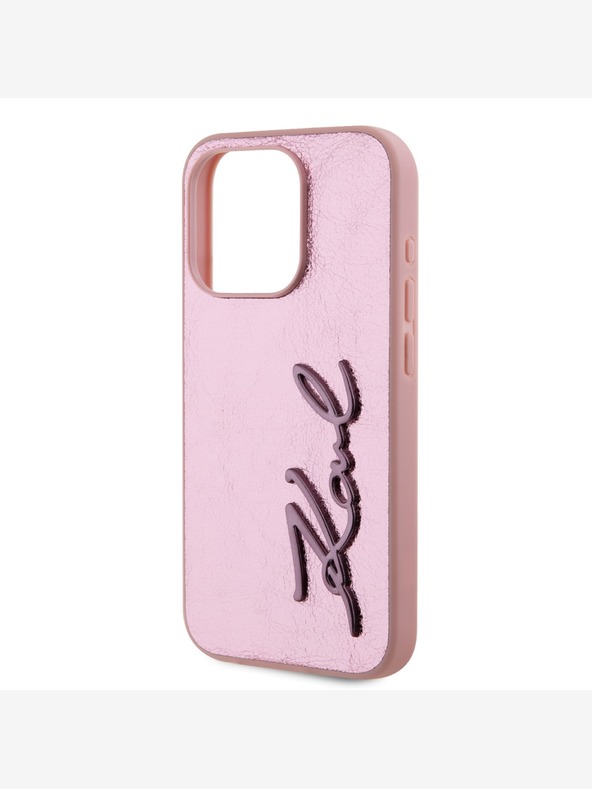 Karl Lagerfeld Wrinkled PU Signature Logo Zadní Kryt pro iPhone 15 Pro Max Pink Karl Lagerfeld