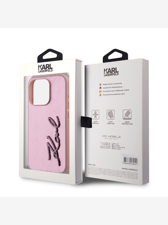 Karl Lagerfeld Wrinkled PU Signature Logo Zadní Kryt pro iPhone 15 Pro Max Pink Karl Lagerfeld