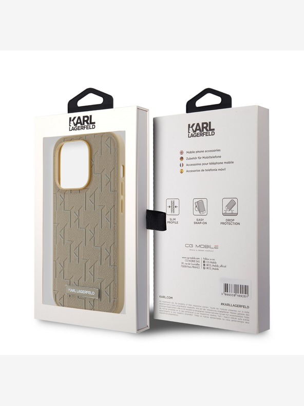 Karl Lagerfeld PU Leather Monogram Metal Logo Magsafe Zadní Kryt pro iPhone 15 Pro Max Beige Karl Lagerfeld