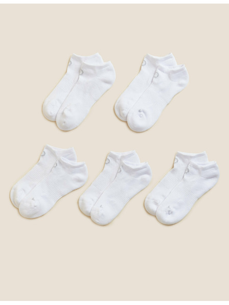 Marks & Spencer Sada pěti párů dámských sportovních ponožek v bílé barvě Marks & Spencer Trainer Liners™