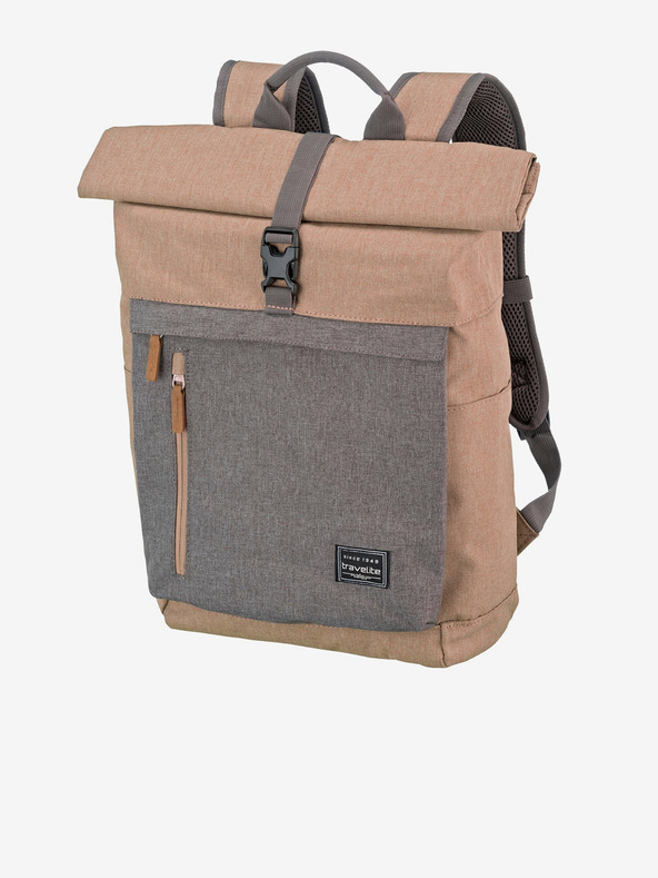 Travelite Šedo-růžový batoh Travelite Basics Roll-up Backpack Rose