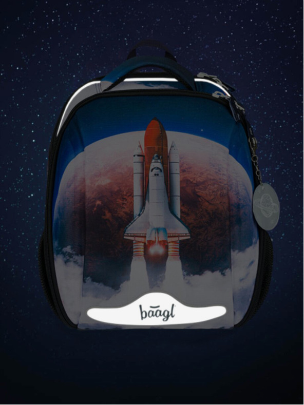 BAAGL  Modrý školní set - aktovka, penál, sáček Baagl Shelly Space Shuttle