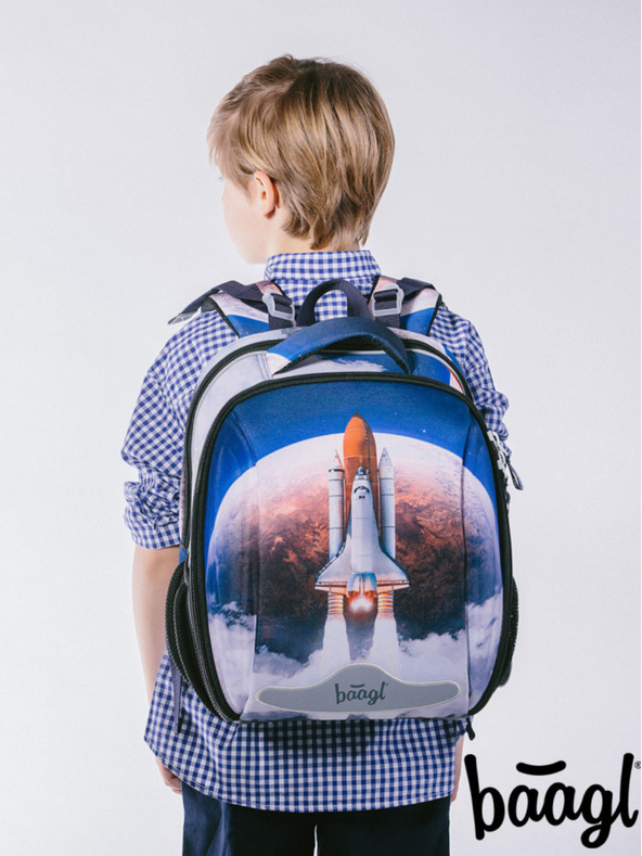 BAAGL  Modrý školní set - aktovka, penál, sáček Baagl Shelly Space Shuttle
