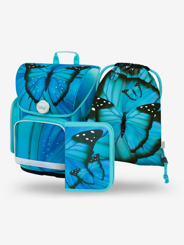BAAGL  Modrý školní set Ergo - aktovka, penál, sáček Baagl Butterfly
