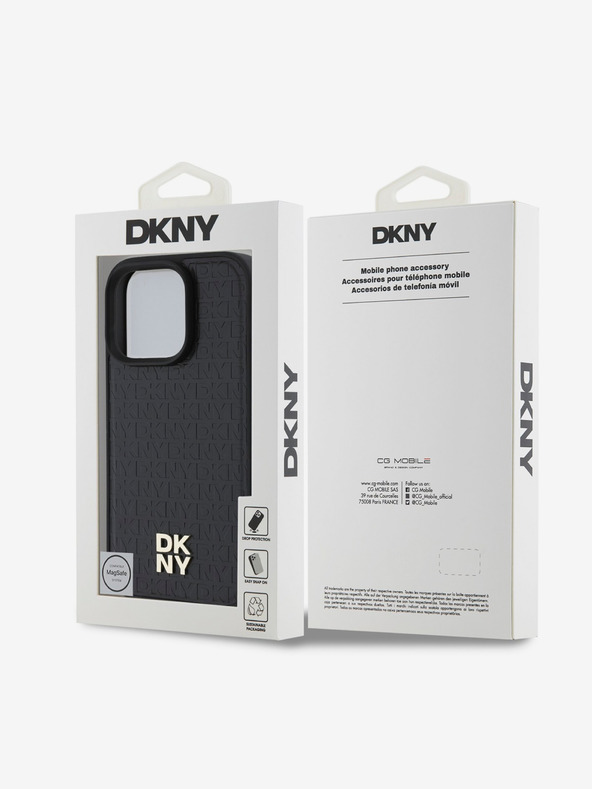 DKNY DKNY PU Leather Repeat Pattern Stack Logo MagSafe Zadní Kryt pro iPhone 16 Pro Black