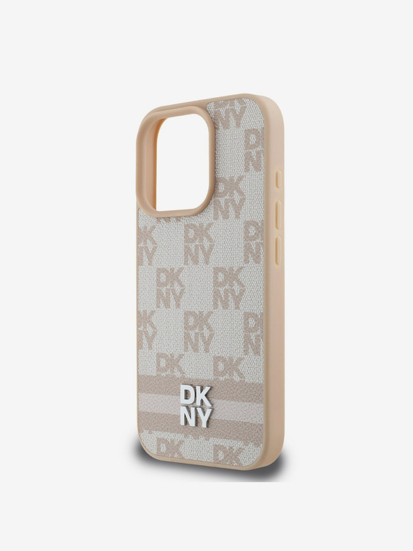 DKNY DKNY PU Leather Checkered Pattern and Stripe Zadní Kryt pro iPhone 16 Pro Pink