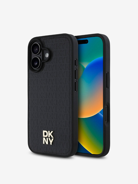 DKNY DKNY PU Leather Repeat Pattern Stack Logo MagSafe Zadní Kryt pro iPhone 16 Black