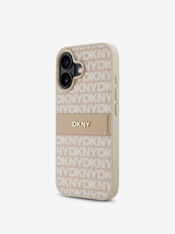 DKNY DKNY PU Leather Repeat Pattern Tonal Stripe Zadní Kryt pro iPhone 16 Plus Pink