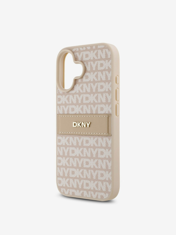 DKNY DKNY PU Leather Repeat Pattern Tonal Stripe Zadní Kryt pro iPhone 16 Plus Pink