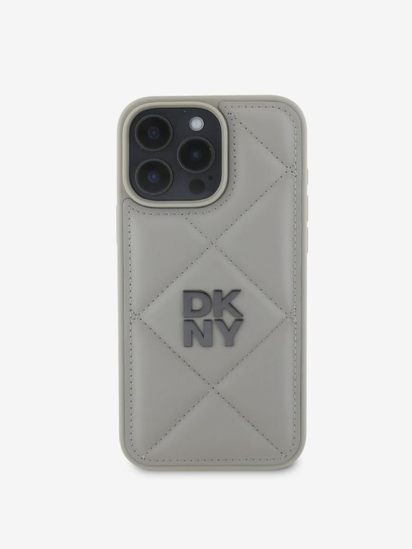 DKNY DKNY PU Leather Quilted Stack Logo Zadní Kryt pro iPhone 16 Pro Grey