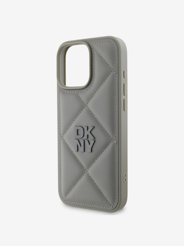 DKNY DKNY PU Leather Quilted Stack Logo Zadní Kryt pro iPhone 16 Pro Grey