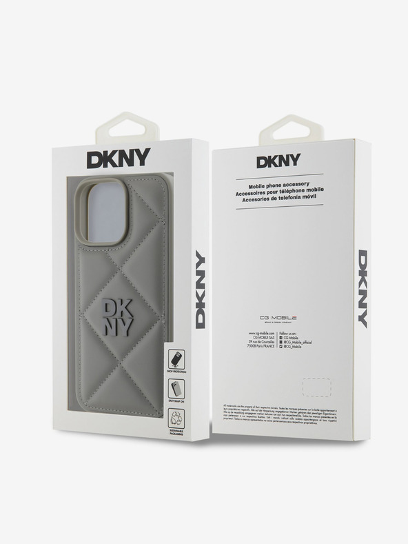 DKNY DKNY PU Leather Quilted Stack Logo Zadní Kryt pro iPhone 16 Pro Grey