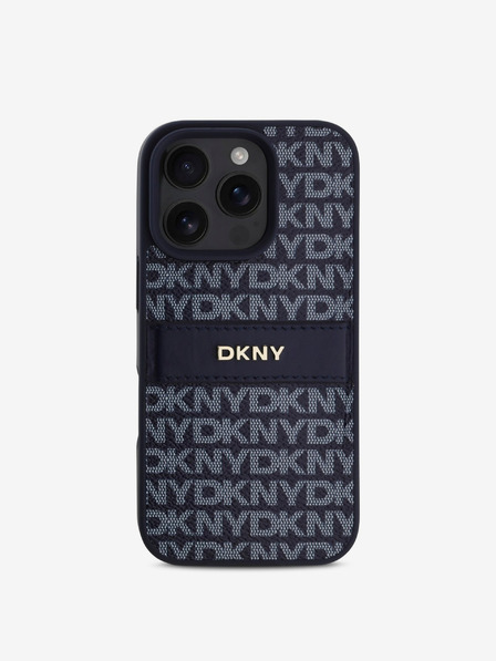 DKNY DKNY PU Leather Repeat Pattern Tonal Stripe Zadní Kryt pro iPhone 16 Pro Blue