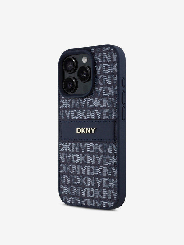 DKNY DKNY PU Leather Repeat Pattern Tonal Stripe Zadní Kryt pro iPhone 16 Pro Blue