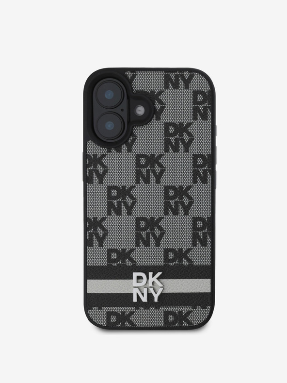 DKNY DKNY PU Leather Checkered Pattern and Stripe Zadní Kryt pro iPhone 16 Black