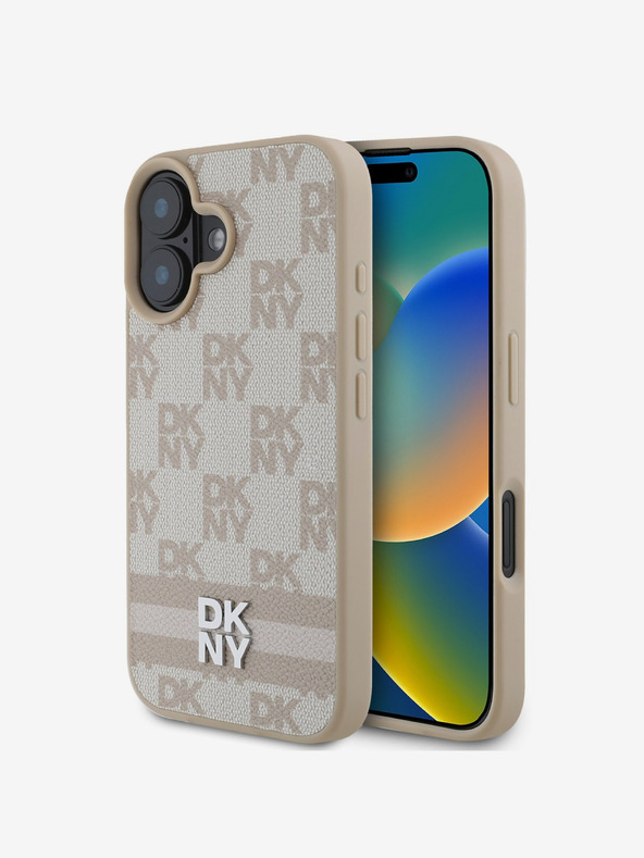 DKNY DKNY PU Leather Checkered Pattern and Stripe Zadní Kryt pro iPhone 16 Pink