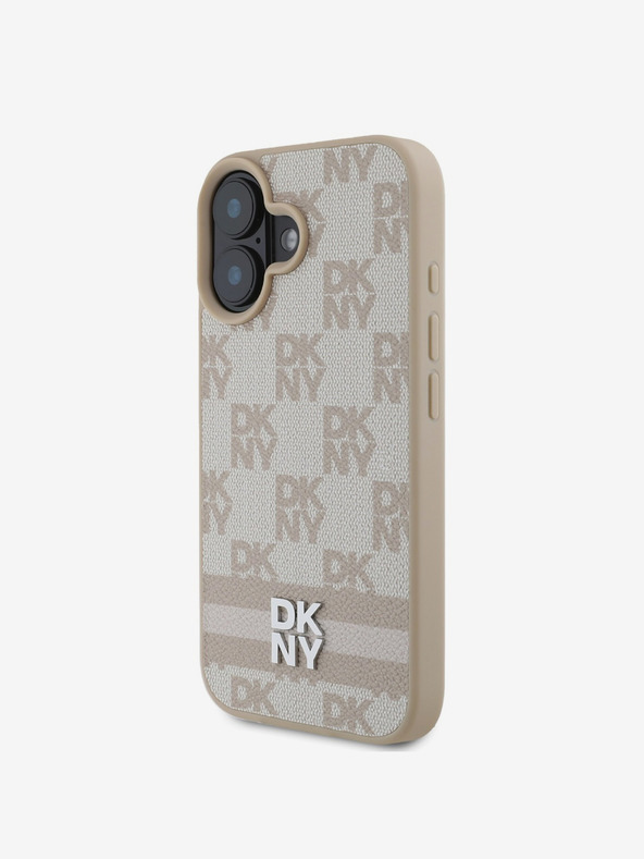 DKNY DKNY PU Leather Checkered Pattern and Stripe Zadní Kryt pro iPhone 16 Pink