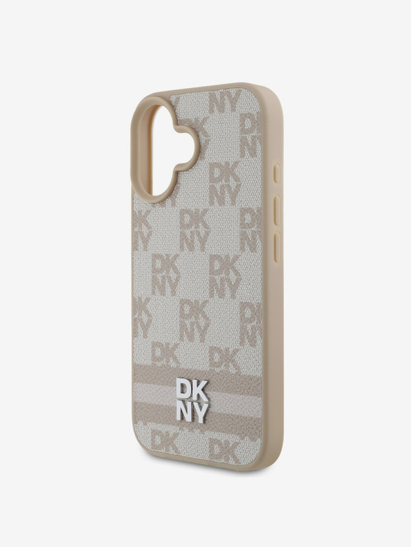 DKNY DKNY PU Leather Checkered Pattern and Stripe Zadní Kryt pro iPhone 16 Pink