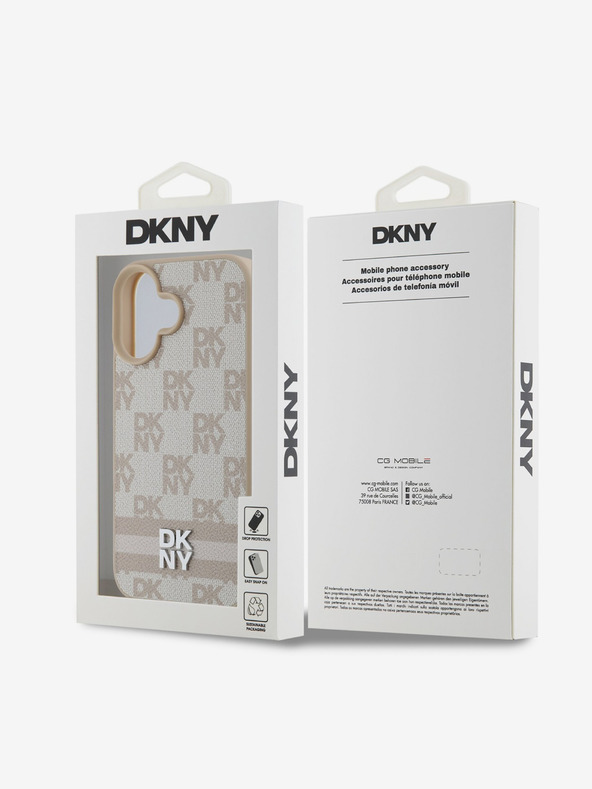DKNY DKNY PU Leather Checkered Pattern and Stripe Zadní Kryt pro iPhone 16 Pink
