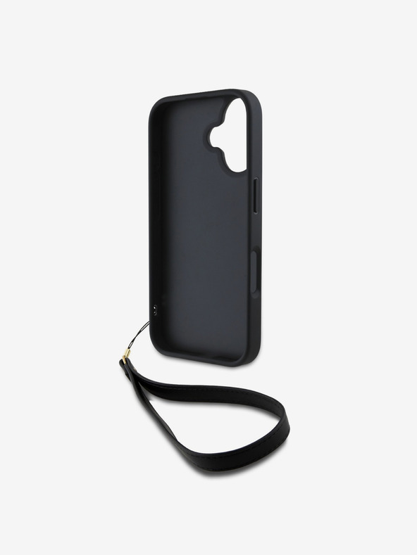 DKNY DKNY PU Leather Stack Logo Wrist Strap Zadní Kryt pro iPhone 16 Black