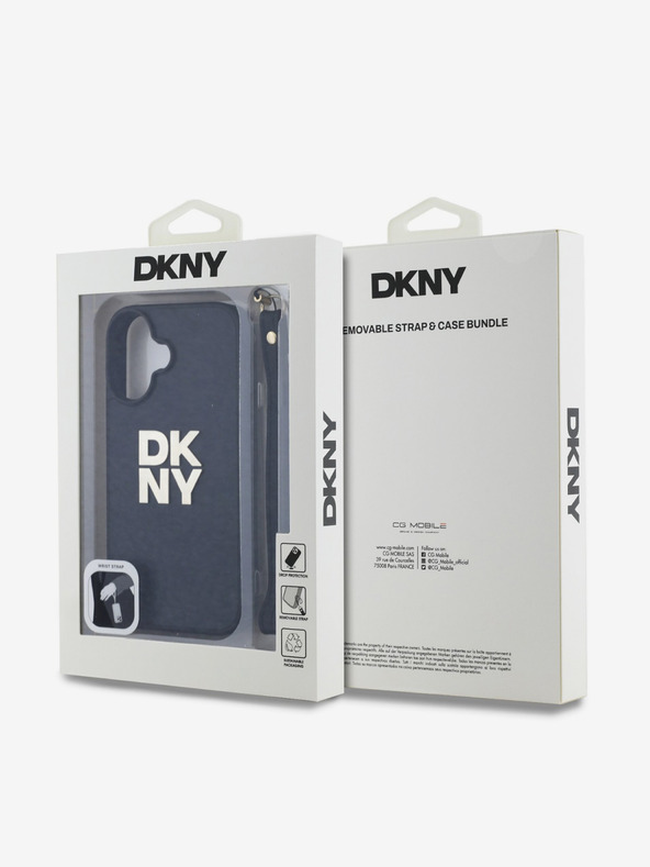 DKNY DKNY PU Leather Stack Logo Wrist Strap Zadní Kryt pro iPhone 16 Black