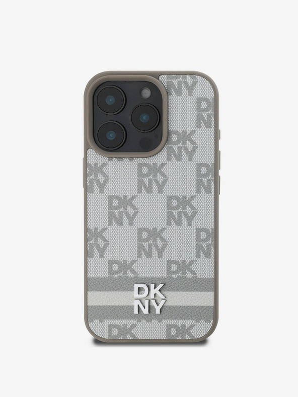 DKNY DKNY PU Leather Checkered Pattern and Stripe Zadní Kryt pro iPhone 16 Pro Max Beige