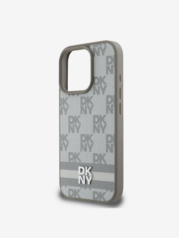 DKNY DKNY PU Leather Checkered Pattern and Stripe Zadní Kryt pro iPhone 16 Pro Max Beige