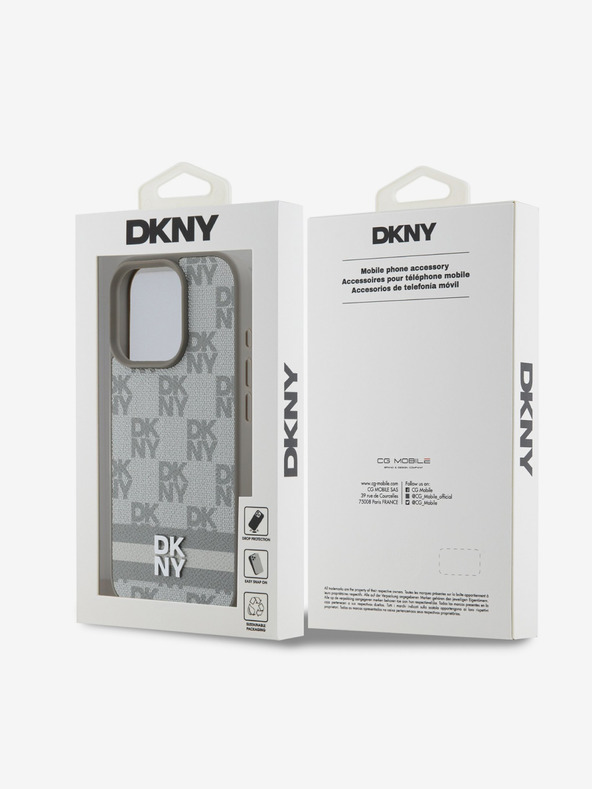 DKNY DKNY PU Leather Checkered Pattern and Stripe Zadní Kryt pro iPhone 16 Pro Max Beige