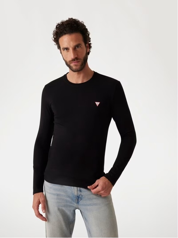 Guess Jeans Pánske čierne tričko s dlhým rukávom Guess jeans