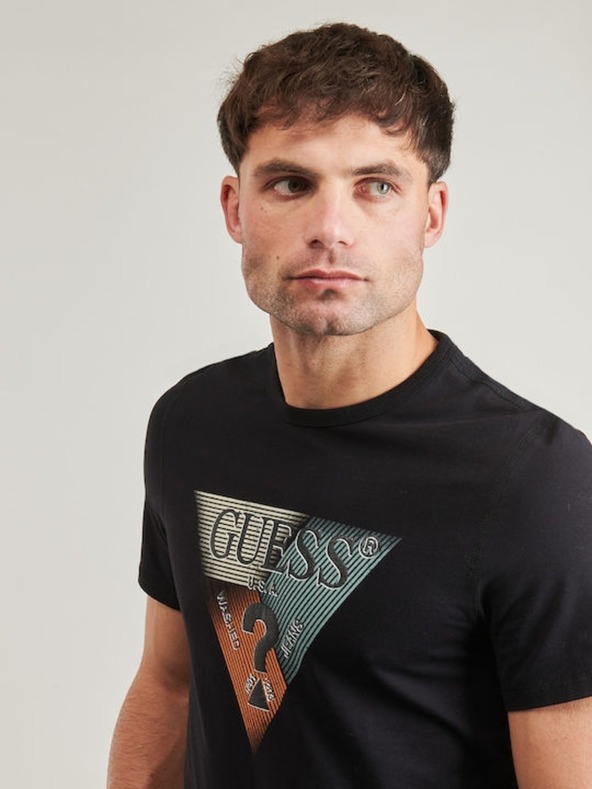 Guess Jeans Pánske čierne tričko triangle graphic Guess jeans