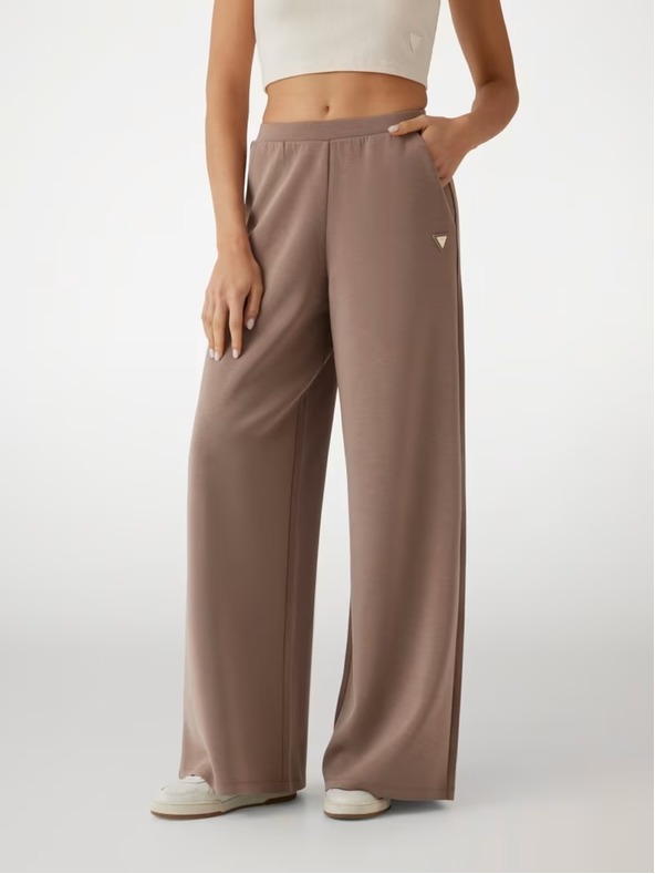 Guess Jeans Dámske hnedé tepláky so širokými nohavicami Guess jeans