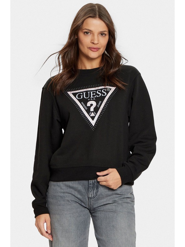 Guess Jeans Dámska čierna mikina Python big triangle logo Guess jeans