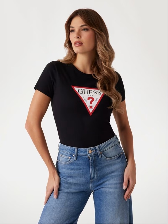 Guess Jeans Dámske čierne tričko big triangle logo jblk Guess jeans