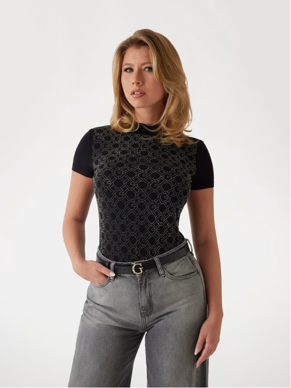 Guess Jeans Dámske čierne tričko s potlačou Guess jeans