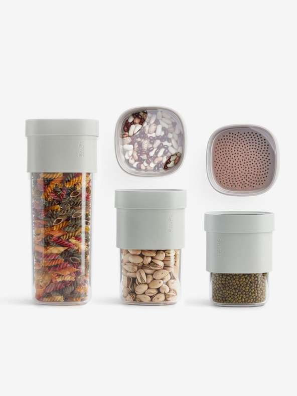 Lékué Sada tří nádob na skladování suchých potravin ve světle modré barvě Lékué Flip Storage Set