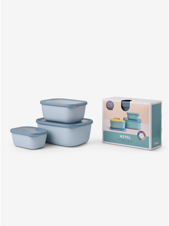 Mepal Světle modrý set misek Mepal Cirqula Rectangular 750 +1500 + 3000 ml