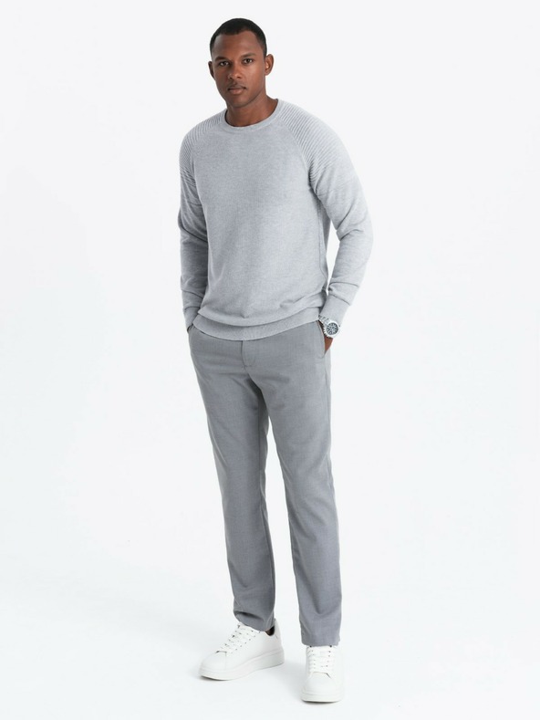 Ombre Clothing Pánský raglánový svetr s žebrovanými rukávy šedý melír Ombre Clothing