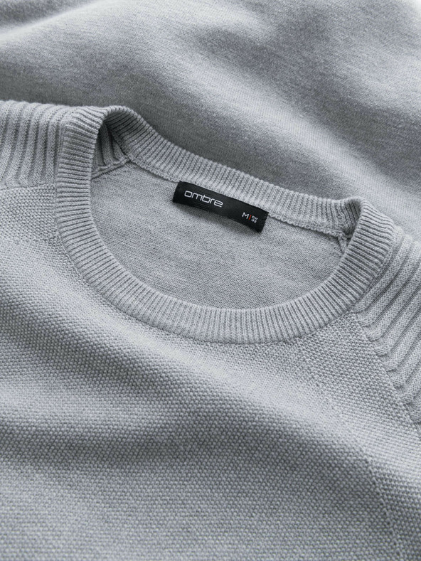Ombre Clothing Pánský raglánový svetr s žebrovanými rukávy šedý melír Ombre Clothing