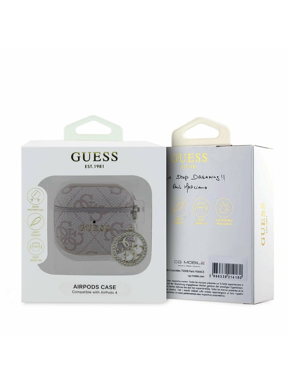 Guess Guess 4G Script PC/PU Charm Pouzdro pro AirPods 4 Pink