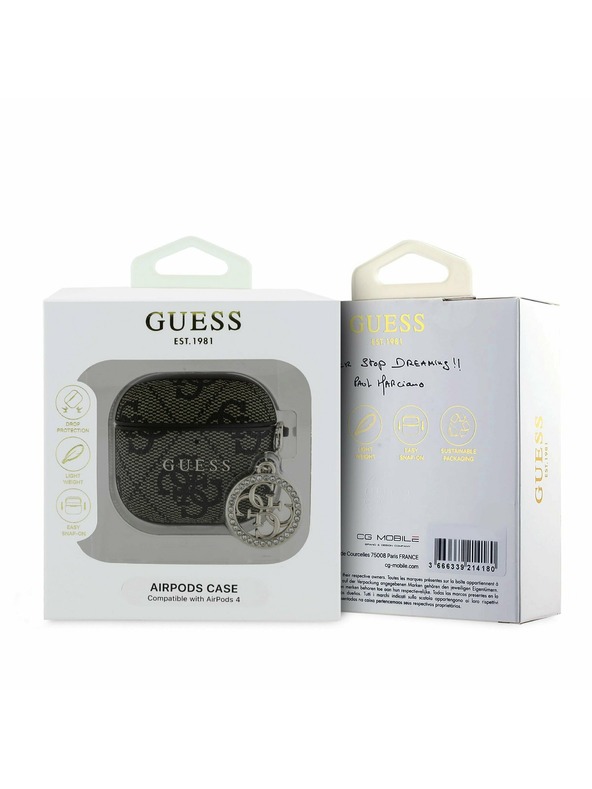 Guess Guess 4G Script PC/PU Charm Pouzdro pro AirPods 4 Brown