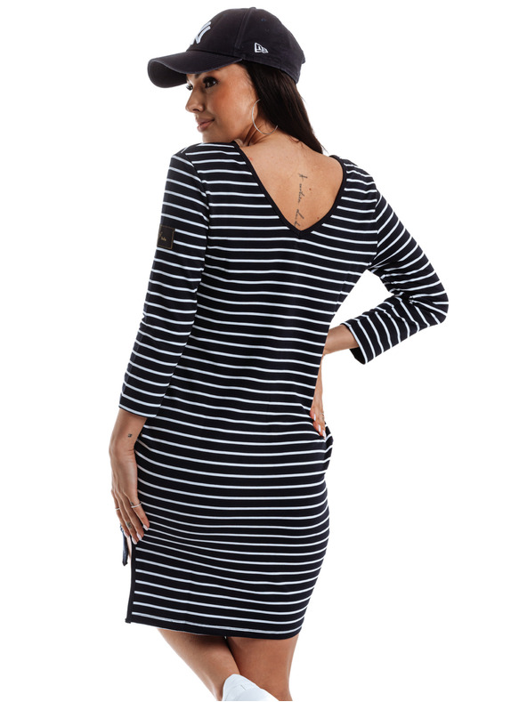 Edoti Bílo-černé dámské pruhované šaty Edoti