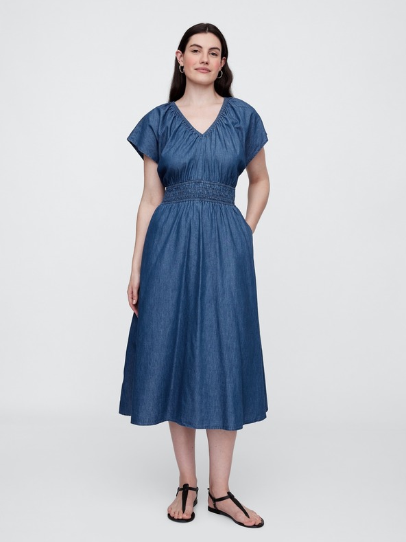 GAP Chambray maxi šaty s kapsami Americana GAP