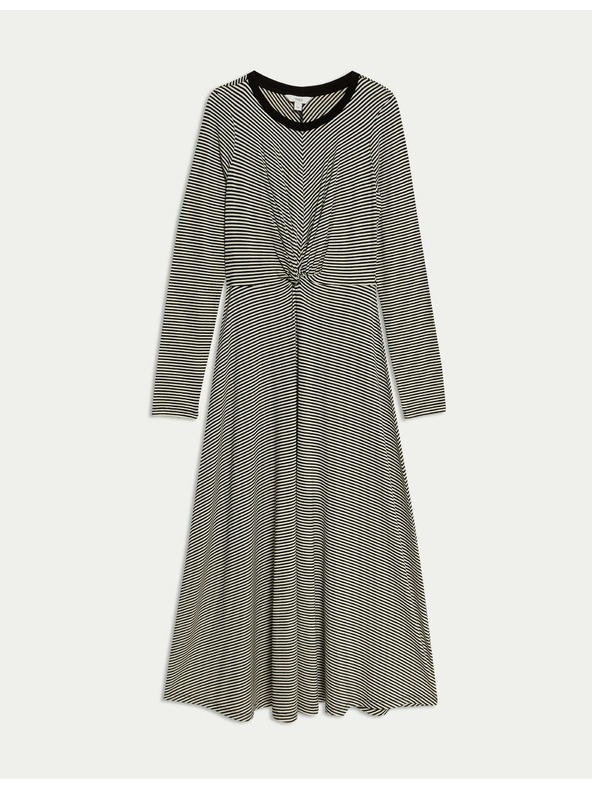 Marks & Spencer Žerzejové midi pouzdrové šaty s kulatým výstřihem a překřížením na přední straně Marks & Spencer černá