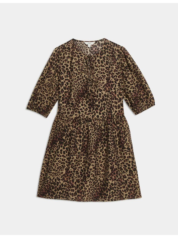 Marks & Spencer Mini šaty se zvýrazněným pasem a leopardím potiskem, s vysokým podílem lyocellu Marks & Spencer hnědá