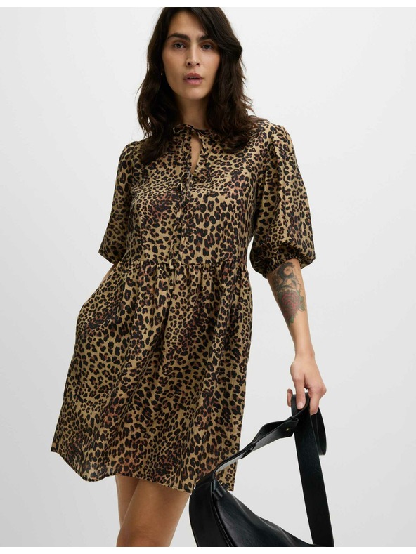 Marks & Spencer Mini šaty se zvýrazněným pasem a leopardím potiskem, s vysokým podílem lyocellu Marks & Spencer hnědá